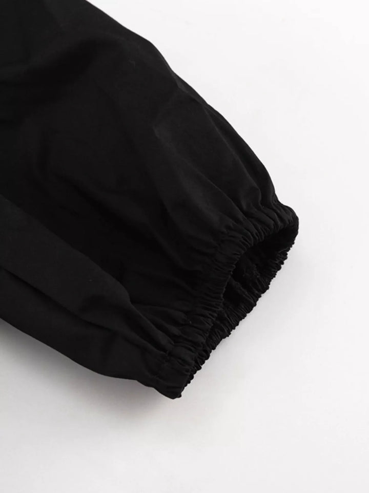 Ruffled Hem Ruched Puff Sleeve Mini Dress