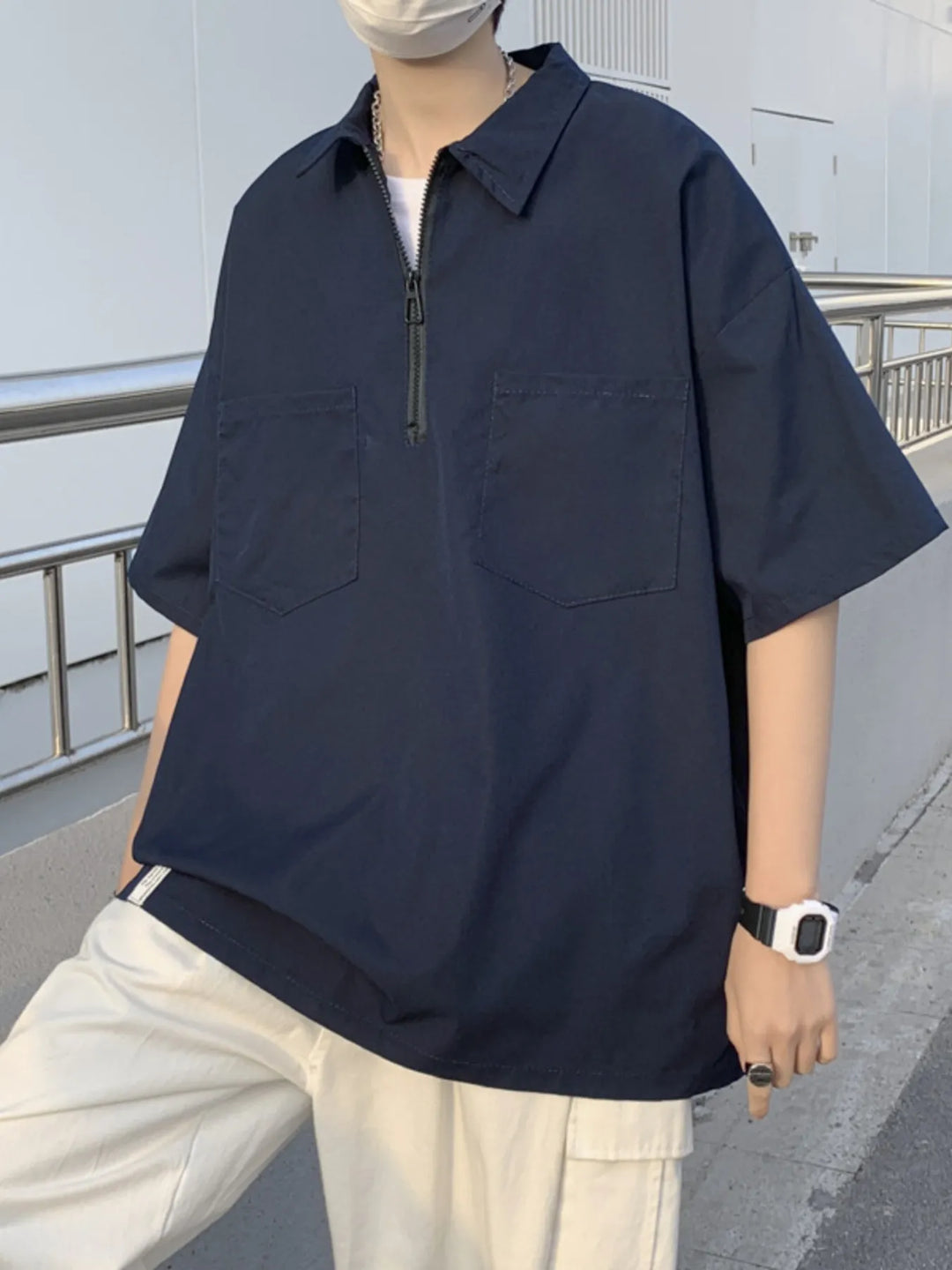 Men's Half-Zip Oversized Blouse