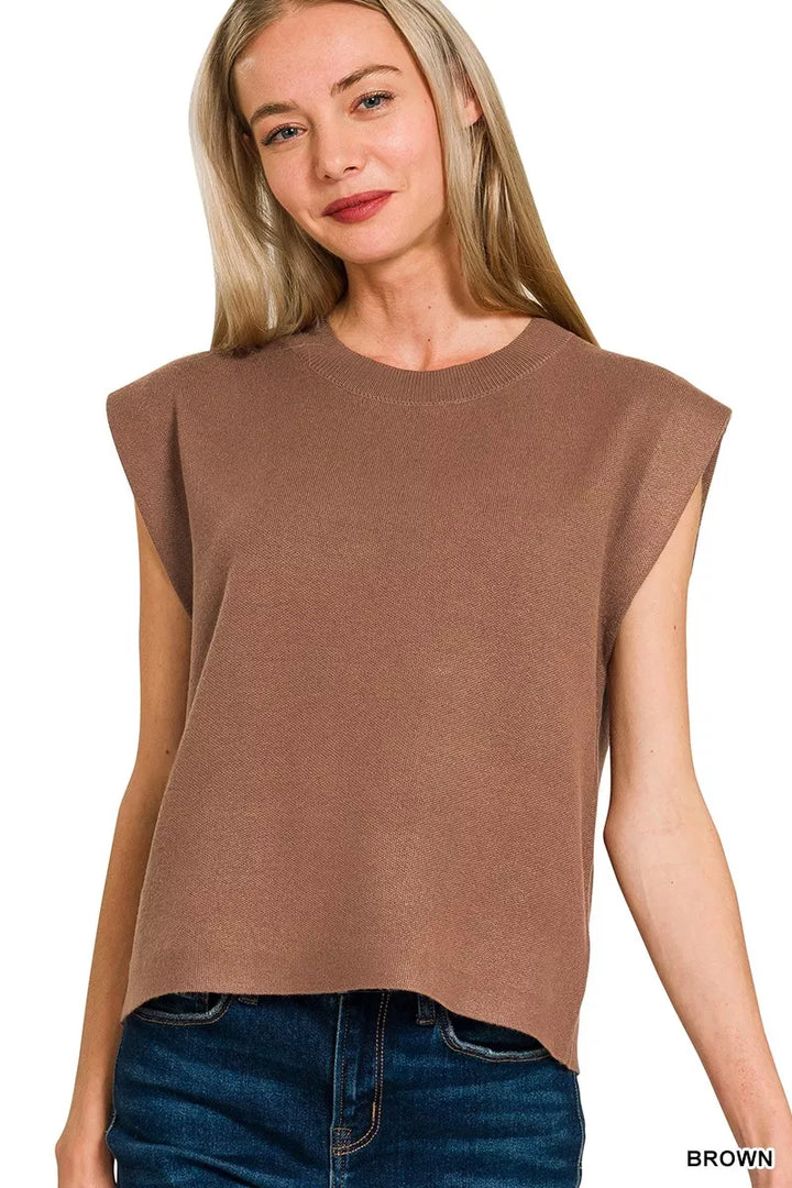 Zenana Round Neck Viscose Sweater Vest