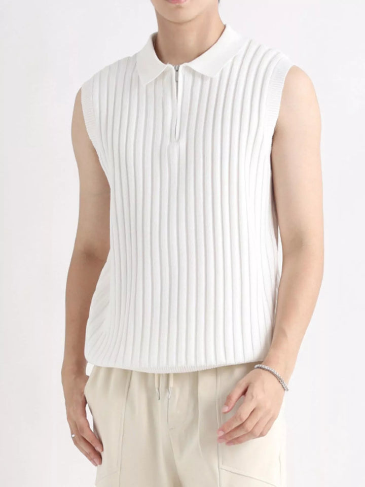 Men's Plus Size Ribbed Knit Zip-Up Tank