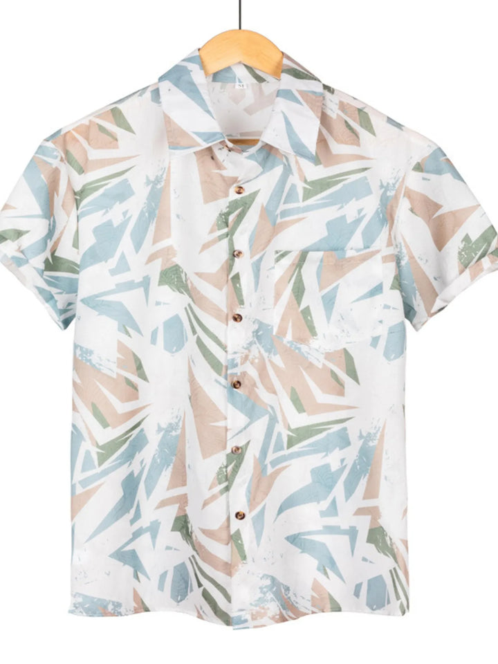Men's Plus Size Printed Button Up Short Sleeve Shirt