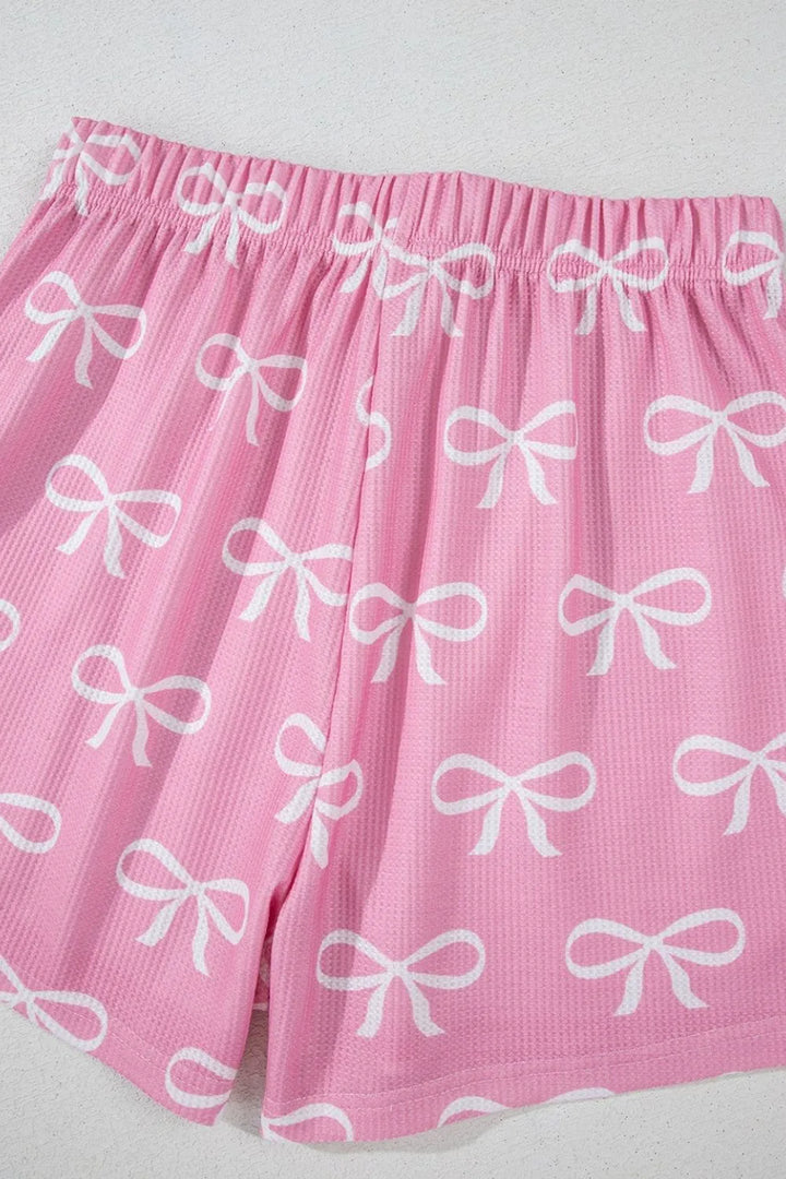 Bowknot Printed Notched T-Shirt and Shorts Set