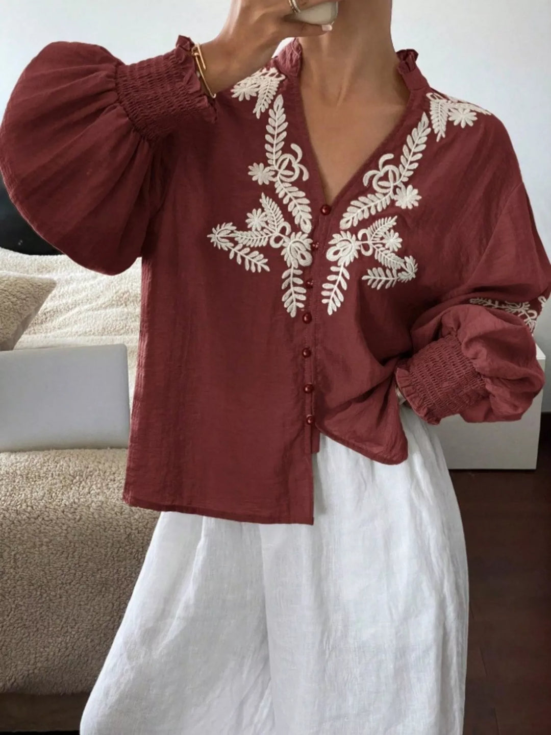 Embroidered Long Sleeve Blouse