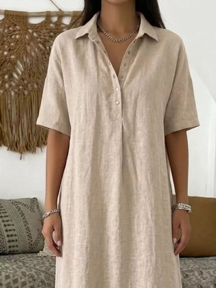 Full Size Button Detail Half Sleeve Dress Plus Size