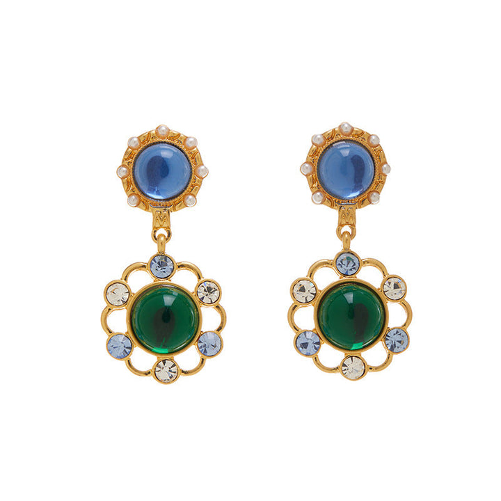 Antique Reproduction Lace Hollowed-Out Colorful Fringe Ear Studs