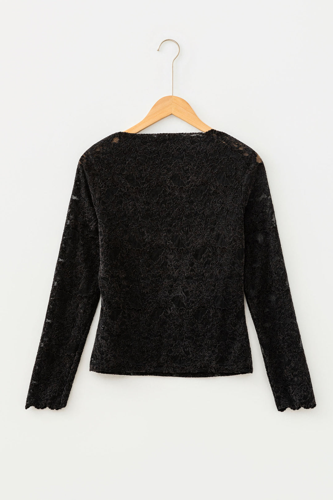Black Elegant Stand Neck Lace Long Sleeve Top