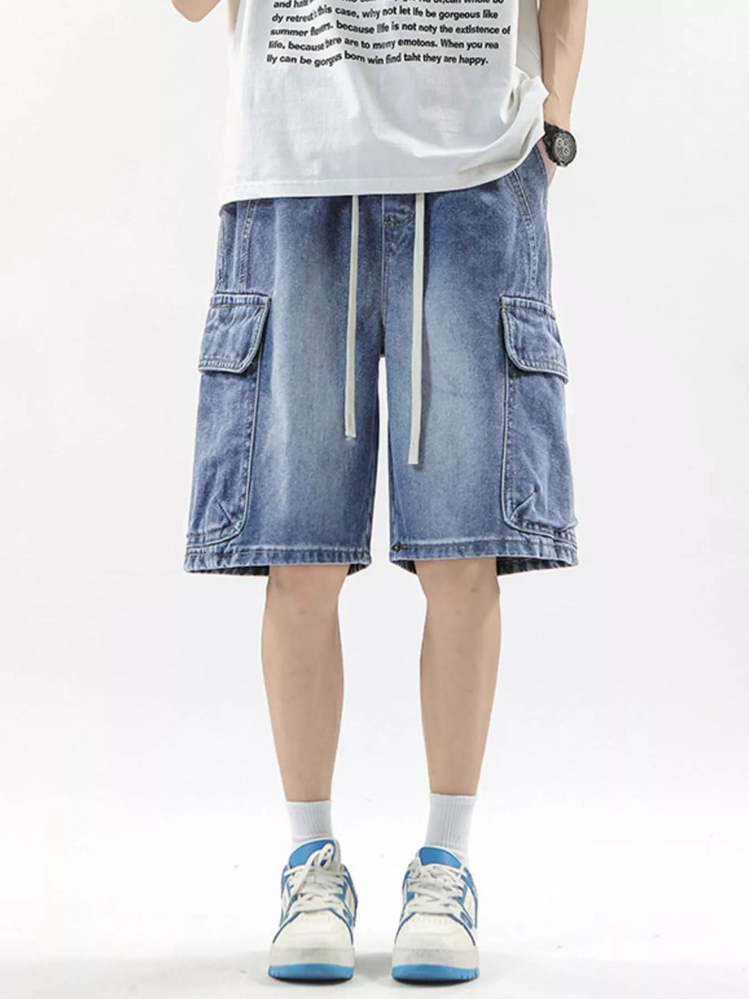 Men's Full Size Wash Drawstring Cargo Shorts Plus Size