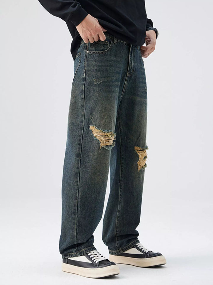 Men's Distressed Wide Leg Jeans