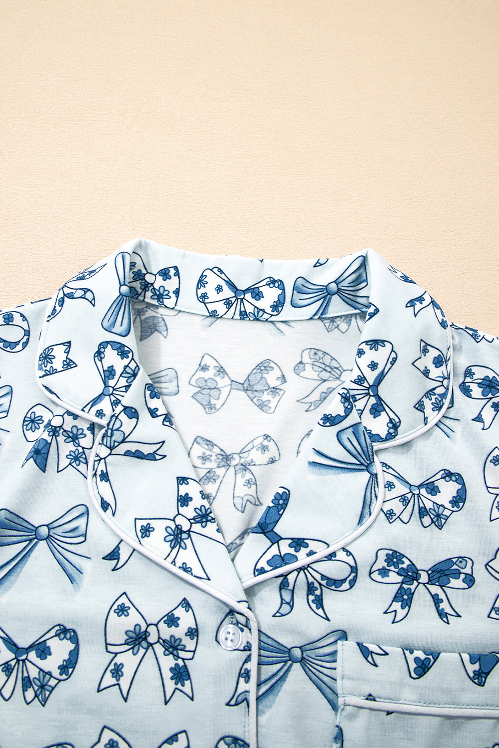 Sky Blue Bow Print Short Pajama Set