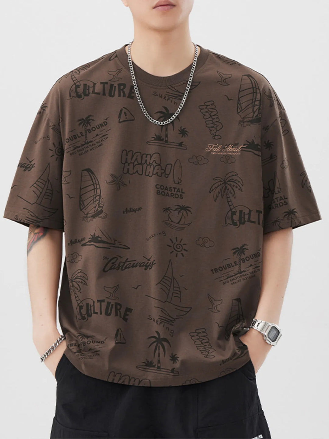 Men's Plus Size Printed Round Neck Relaxed Fit T-Shirt