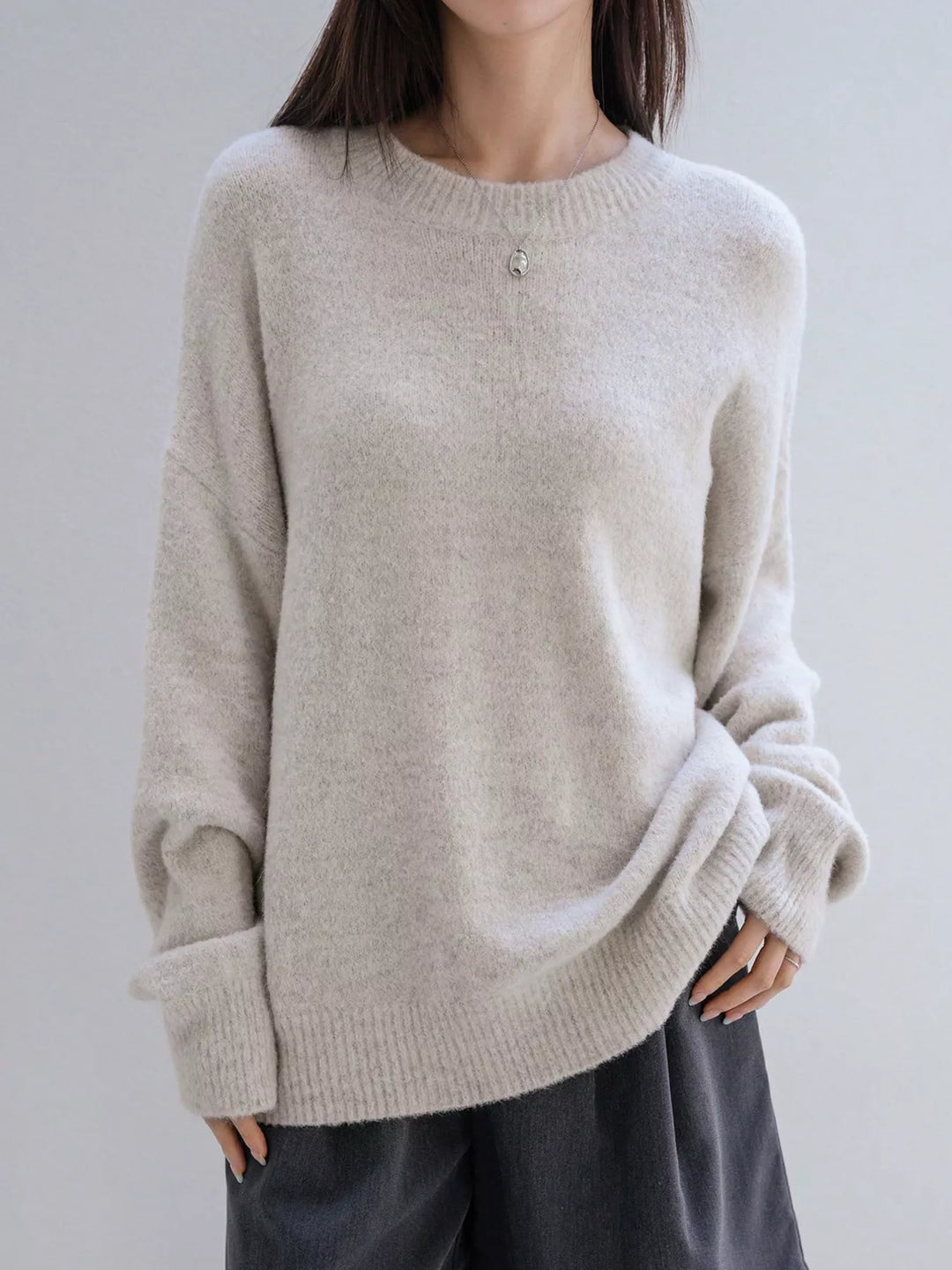 Full Size Cozy Knit Round Neck Oversized Sweater Plus Size