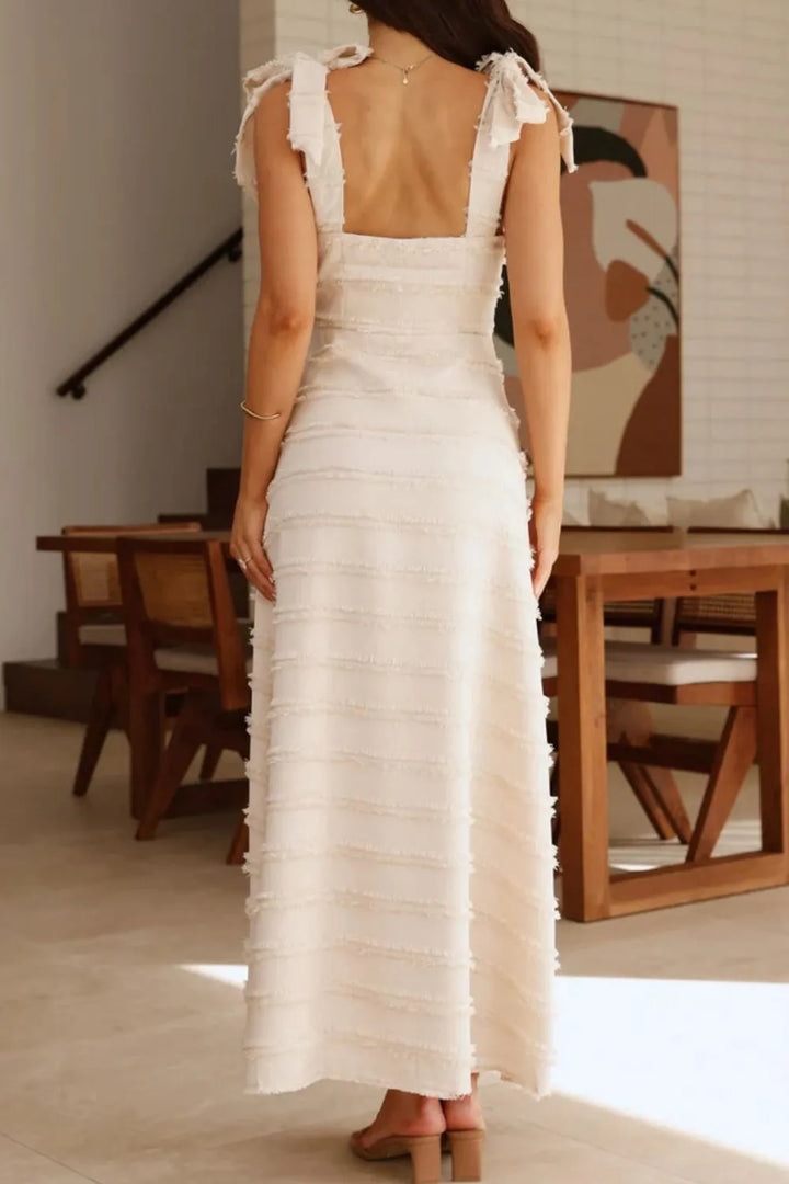 Textured V-Neck Tie Shoulder Dress