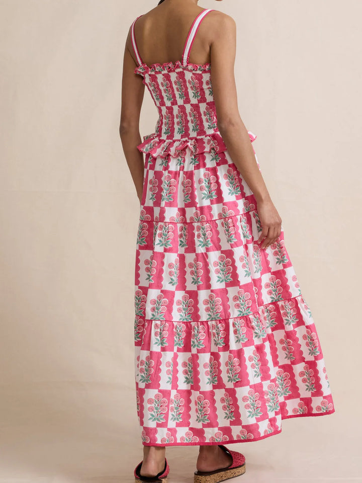 Smocked Ruffled Square Neck Maxi Dress