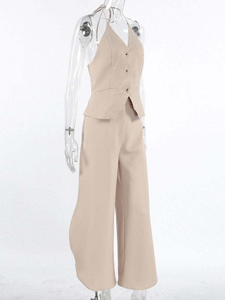 Halter Neck Vest & Wide Leg Pants Set