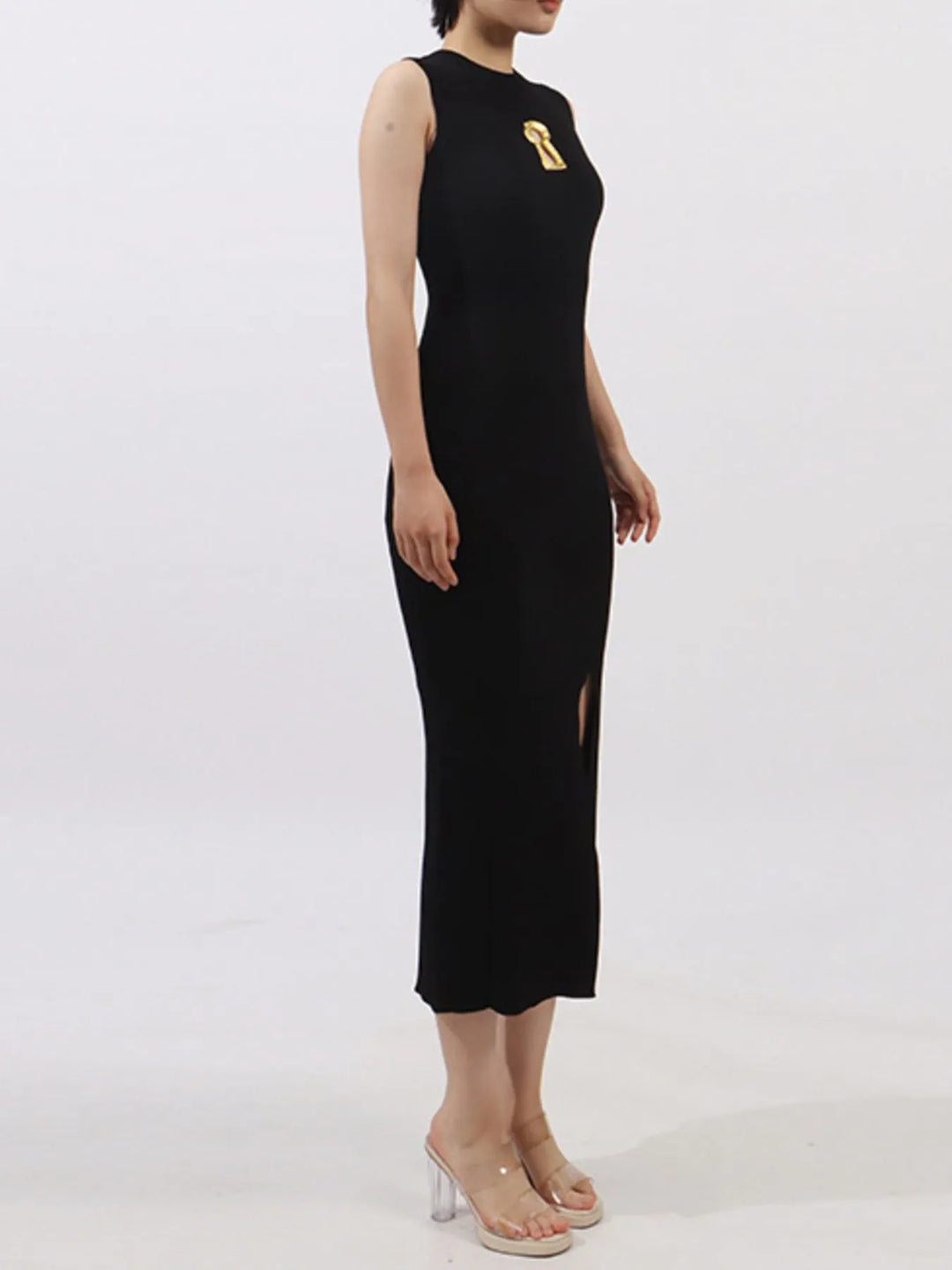 Slit Round Neck Sleeveless Dress