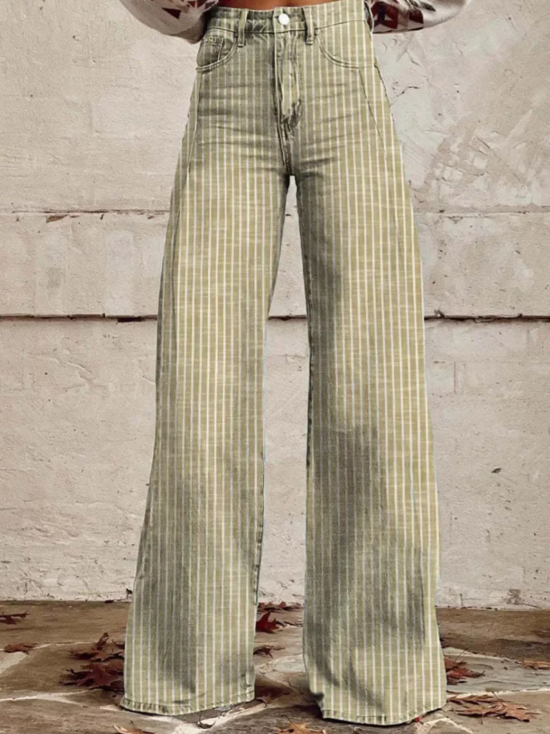 Striped High-Waisted Wide Leg Jeans