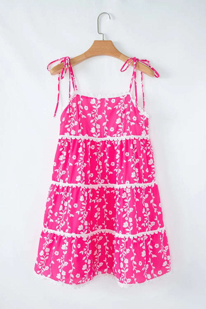 Floral Print Ric Rac Patched Sleeveless Mini Dress