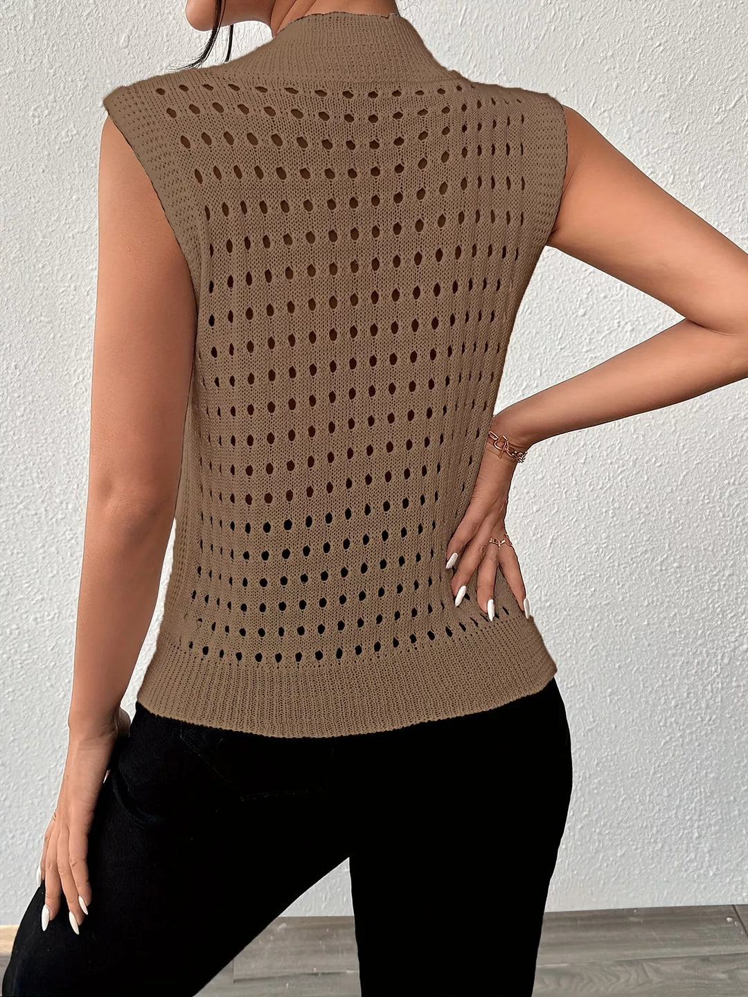Hollow Out Round Neck Knit Tank