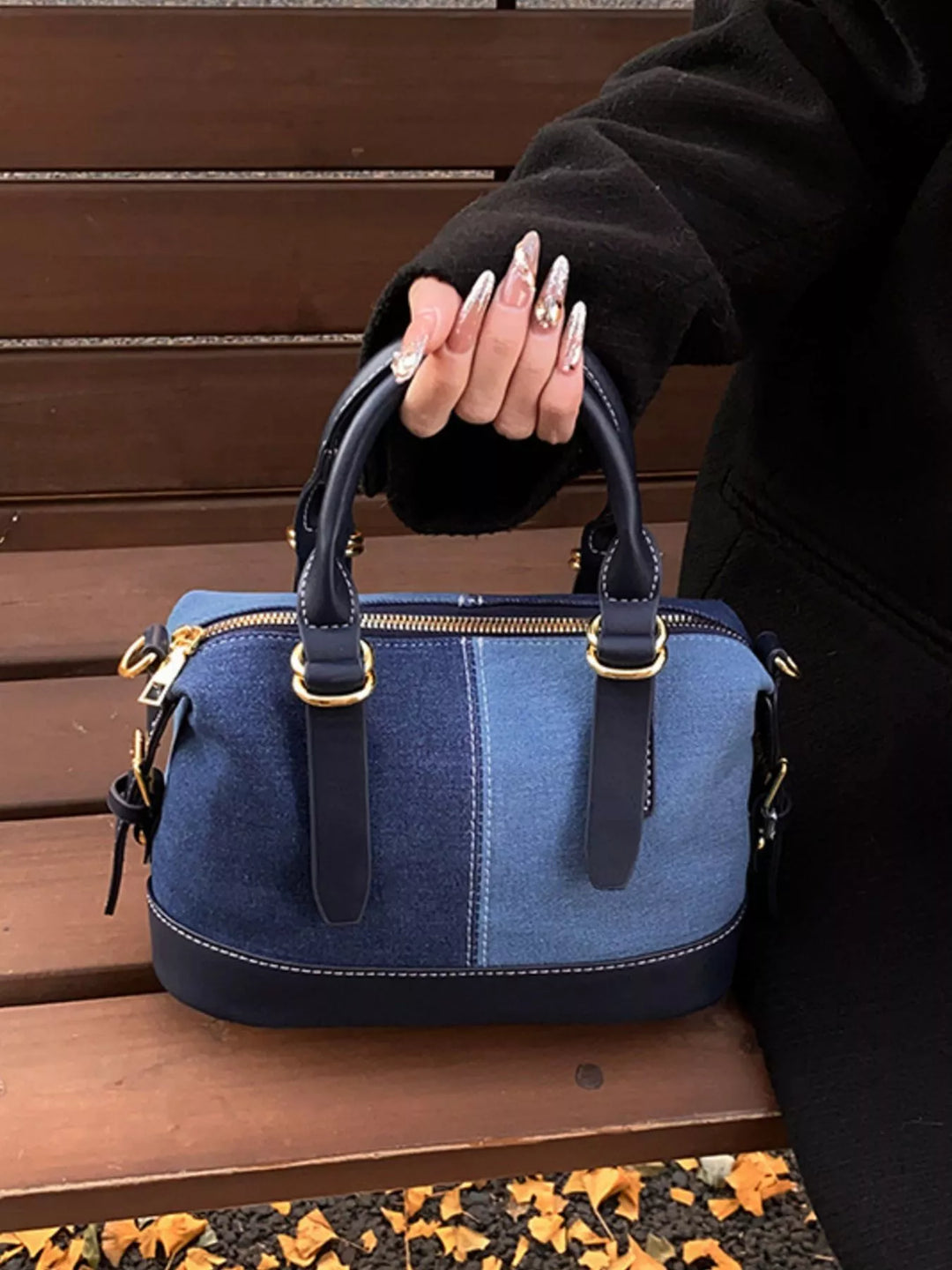 Two-Tone Denim Barrel Crossbody Bag
