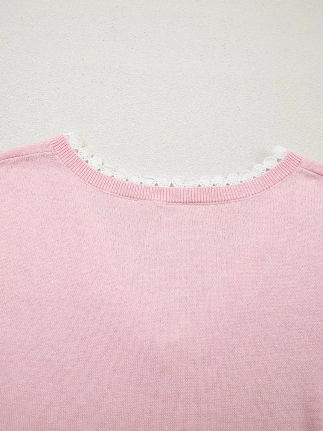 Lace V Neckline Short Sleeve Sweater