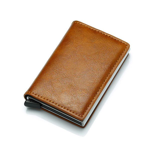 PU Leather Credit Holder Business Money Cash Card Package RFID Wallet Automatic Aluminum Alloy Card Men Bag