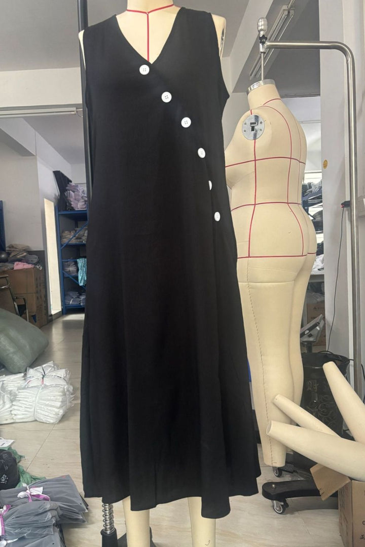 Sleeveless Button-Down Midi Dress