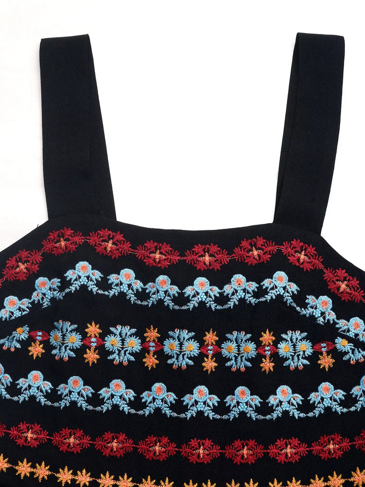 Embroidered Wide Strap Romper