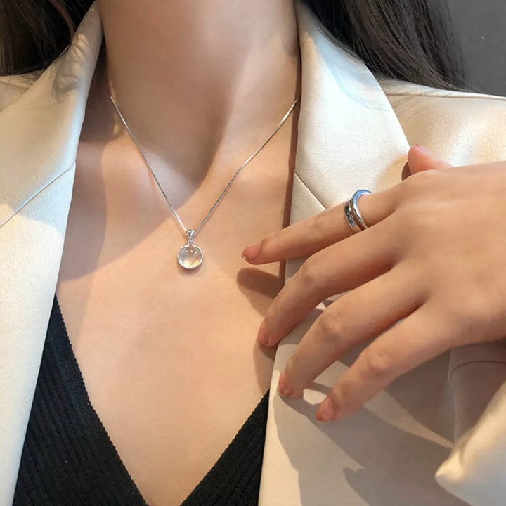 925 Sterling Silver Cat's Eye Stone Pendant Necklace
