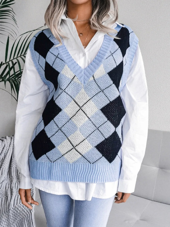 Plaid V-Neck Sweater Vest