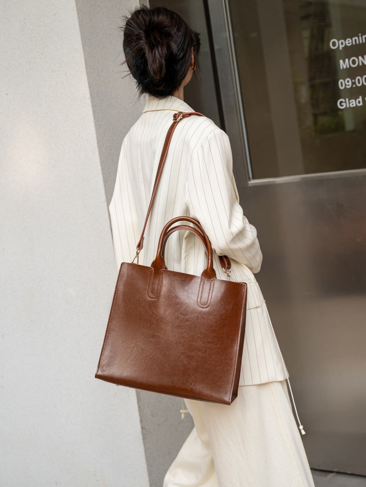 Genuine Leather Women's Bag, Cross-border Commuting, Oiled Wax Cowhide Handbag, Large Capacity Tote, Single Shoulder And Crossbody Square Bag