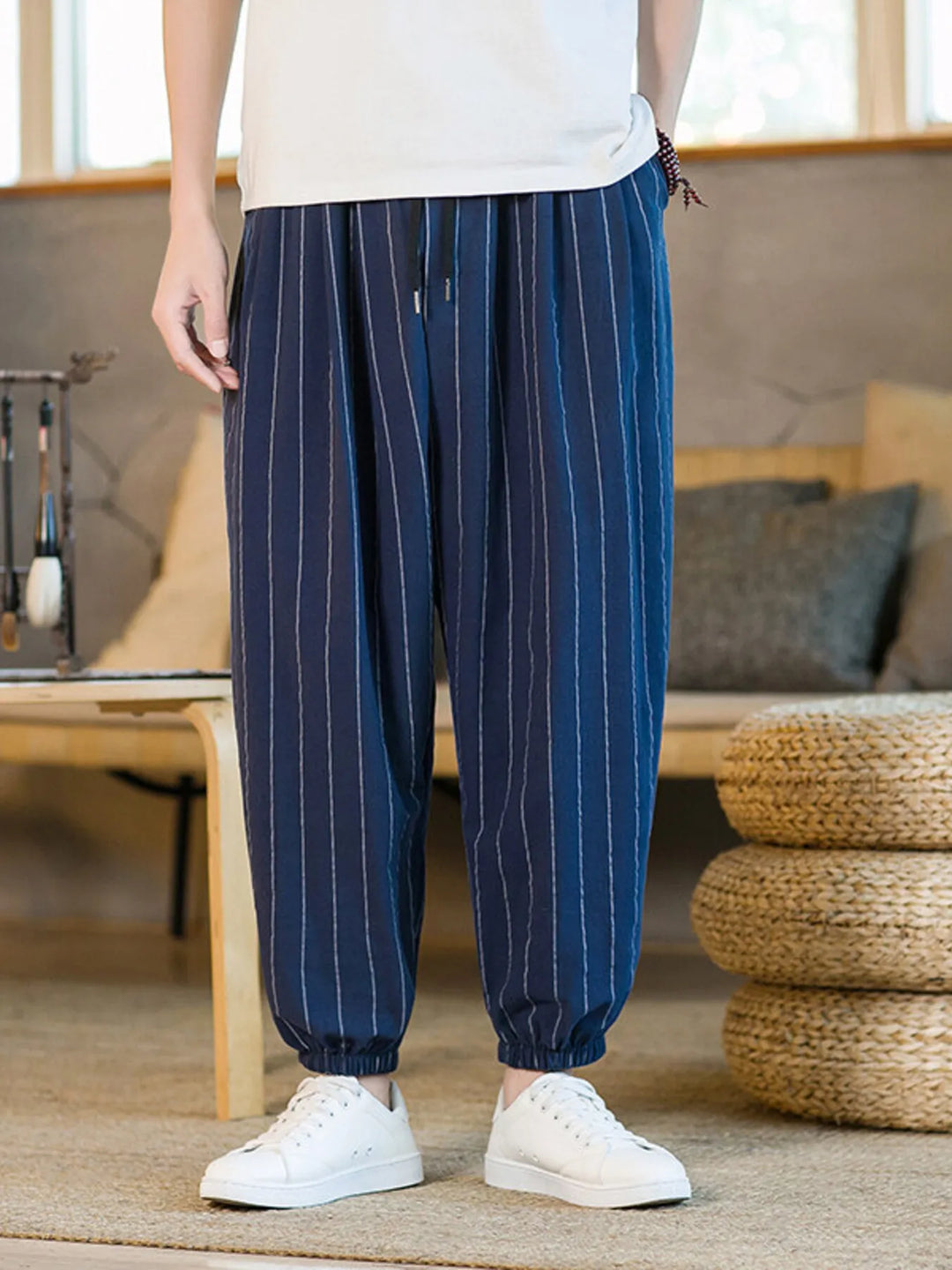 Men's Plus Size Striped Wide Leg Joggers