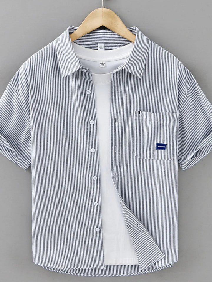 Men's Plus Size Striped Button Up Short Sleeve Shirt