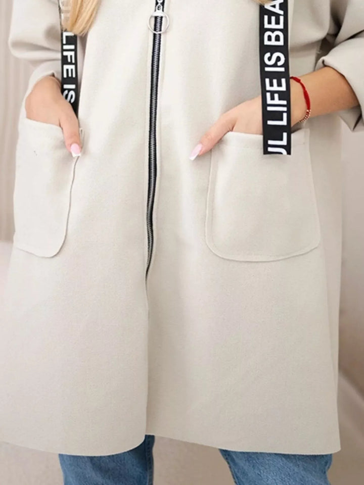 Full Size Hooded Zip-Up Longline Outerwear Plus Size