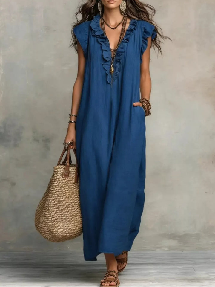 Ruffled V-Neck Maxi Dress