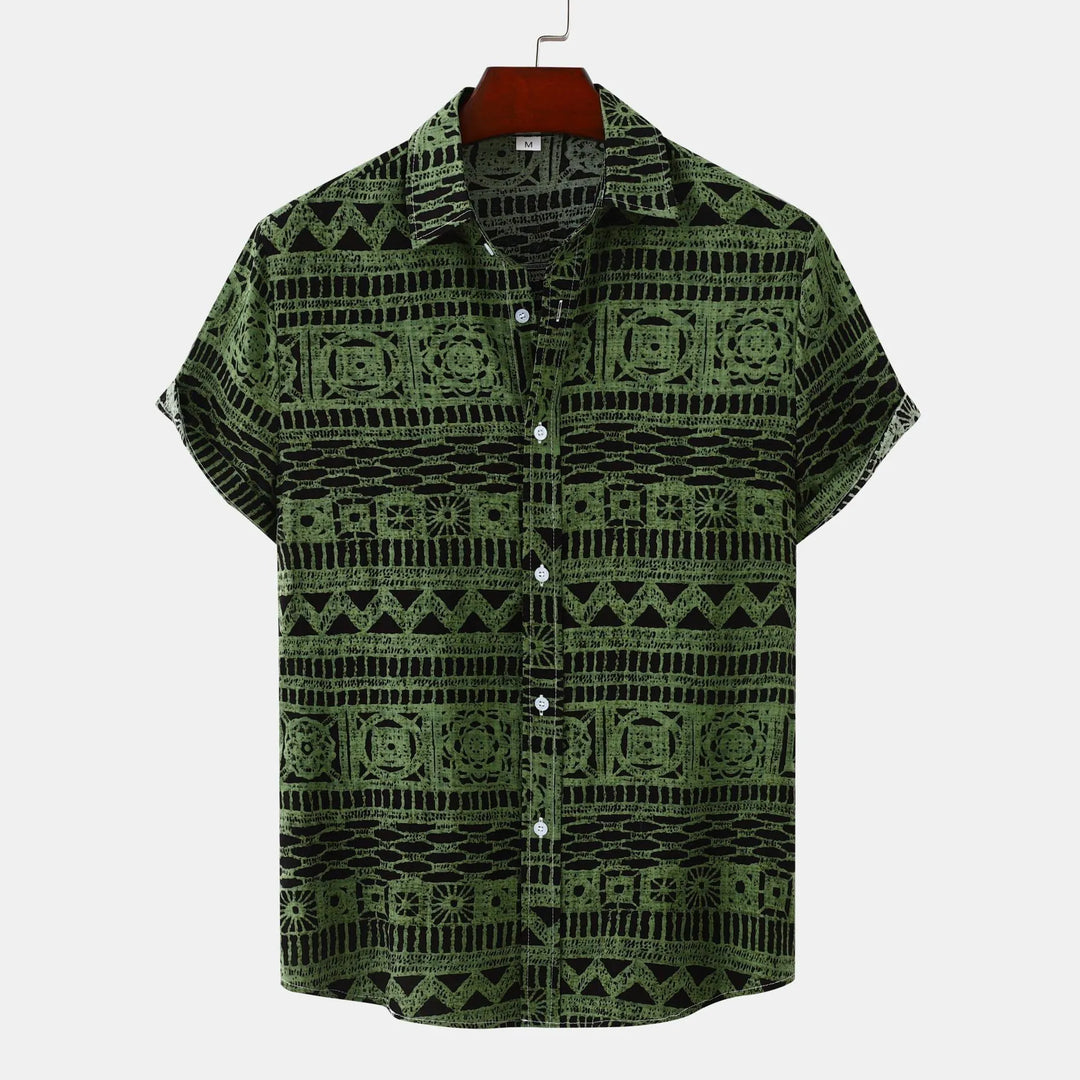 Men's Plus Size Printed Button Up Short Sleeve Shirt