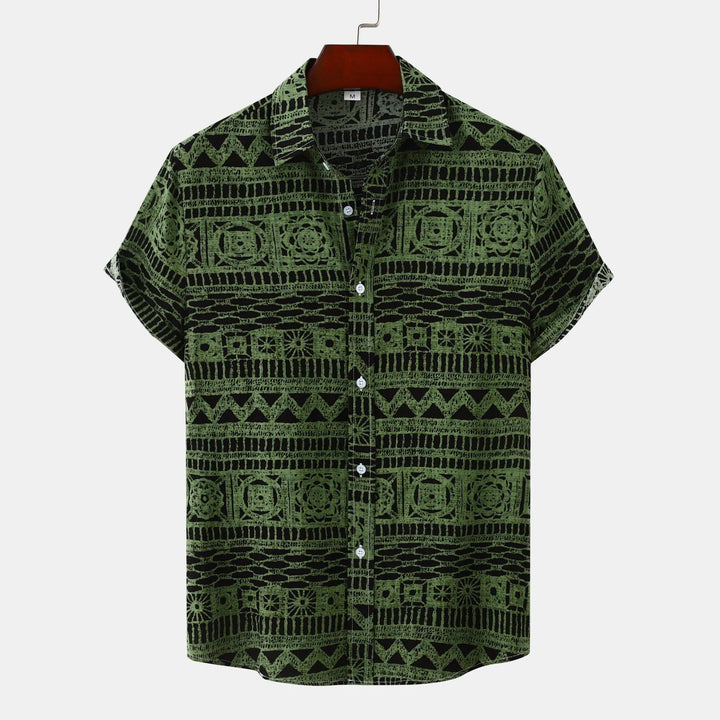 Men's Plus Size Printed Button Up Short Sleeve Shirt
