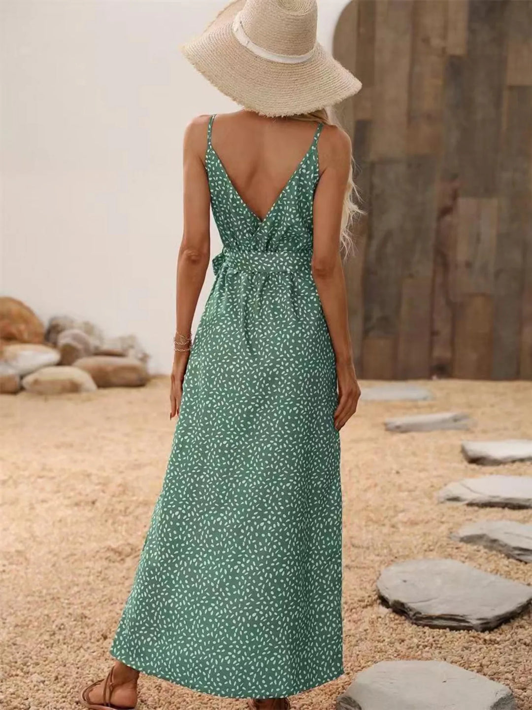 Slit Printed Surplice Midi Dress