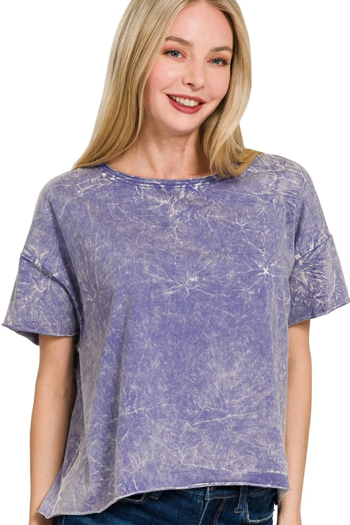 Zenana Washed Crew Neck Short Sleeve Crop Box Tee