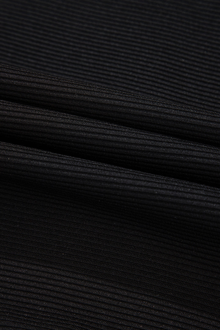 Black Textured Half Zip Kangaroo Pocket Top Drawstring Shorts Set