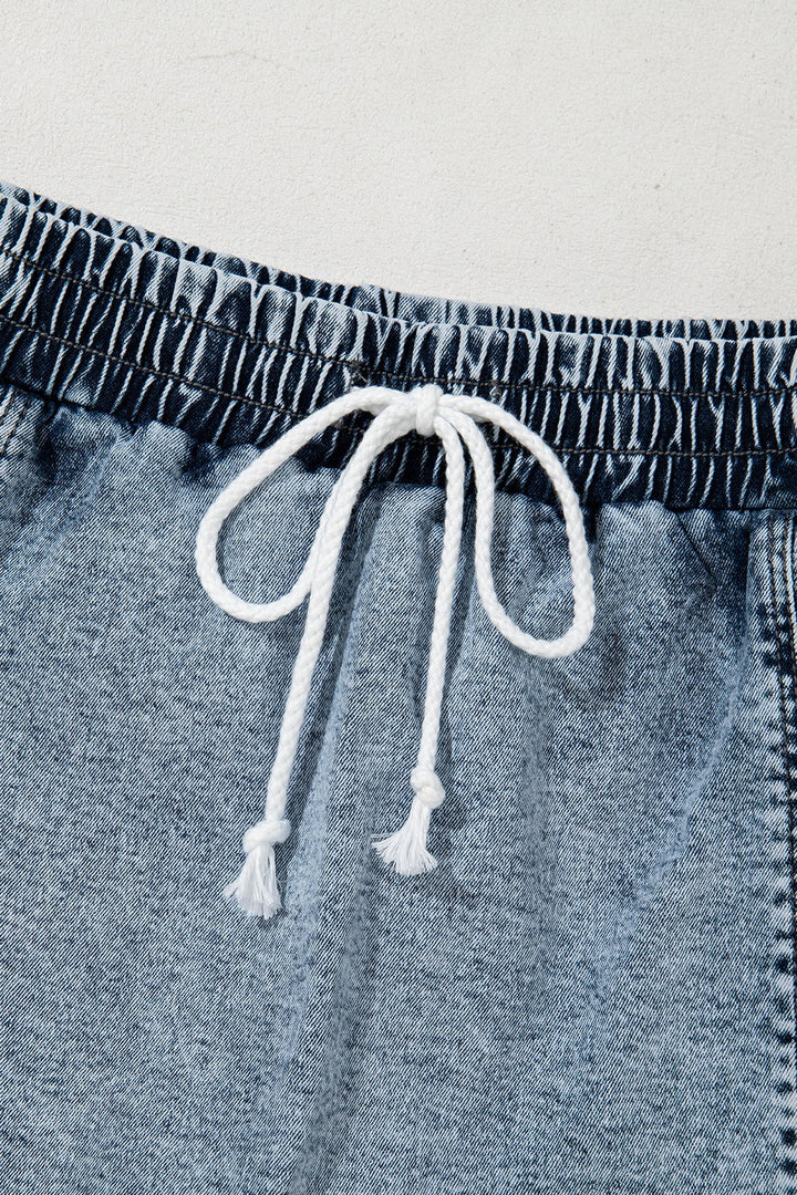 Drawstring High Waist Pocketed Denim Shorts