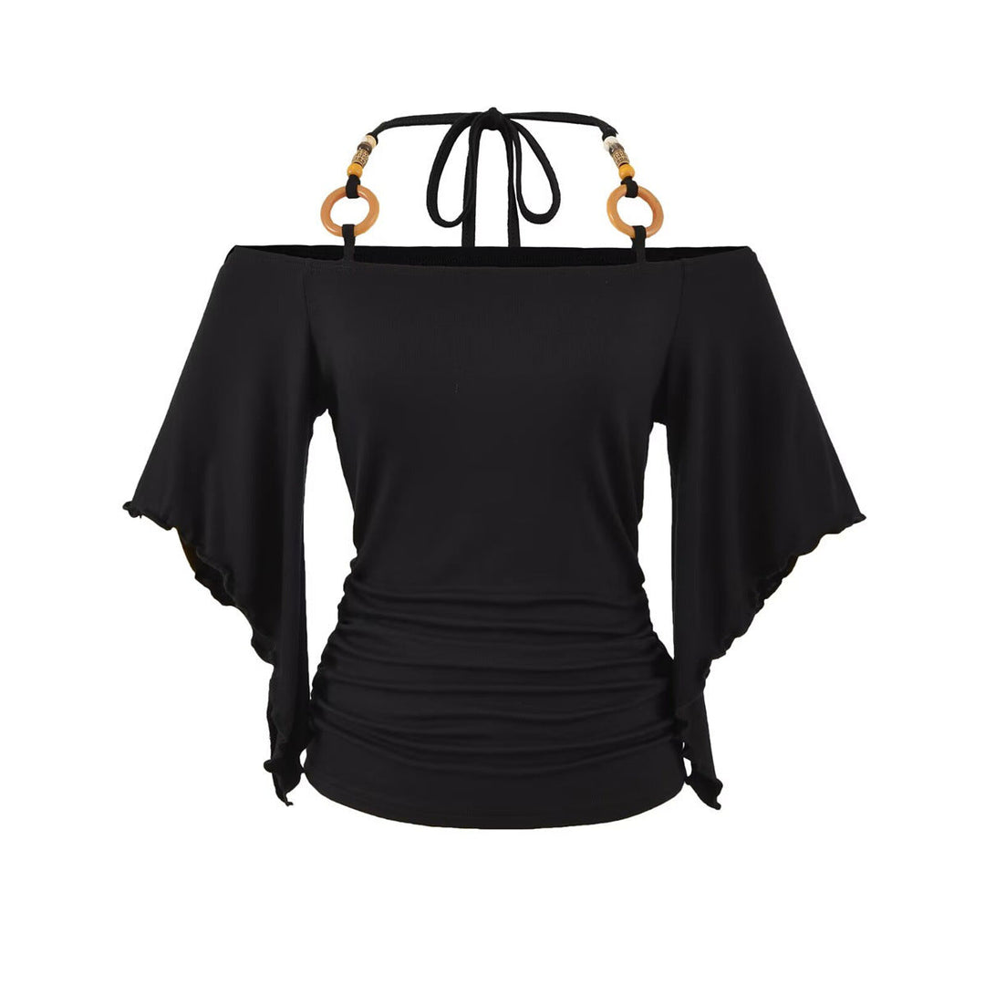 Women's Retro Off-the-Shoulder Beaded Halter Neck Top
