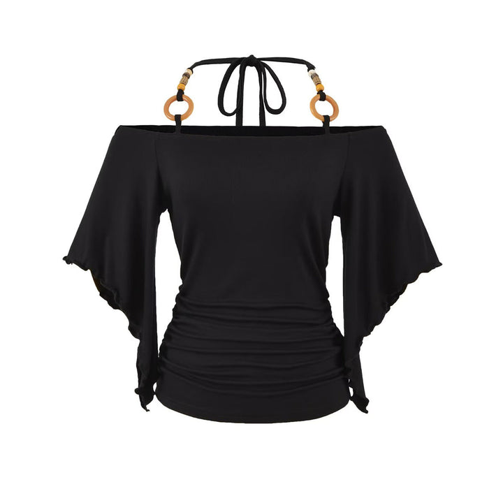 Women's Retro Off-the-Shoulder Beaded Halter Neck Top