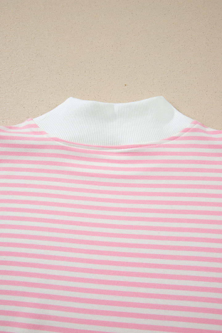 Pink Stripe Oversize Mock Neck Sweatshirt and Shorts Set