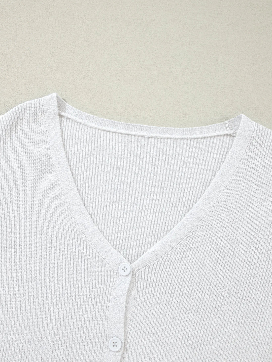 Ribbed Knit Button Front V Neck Cardigan