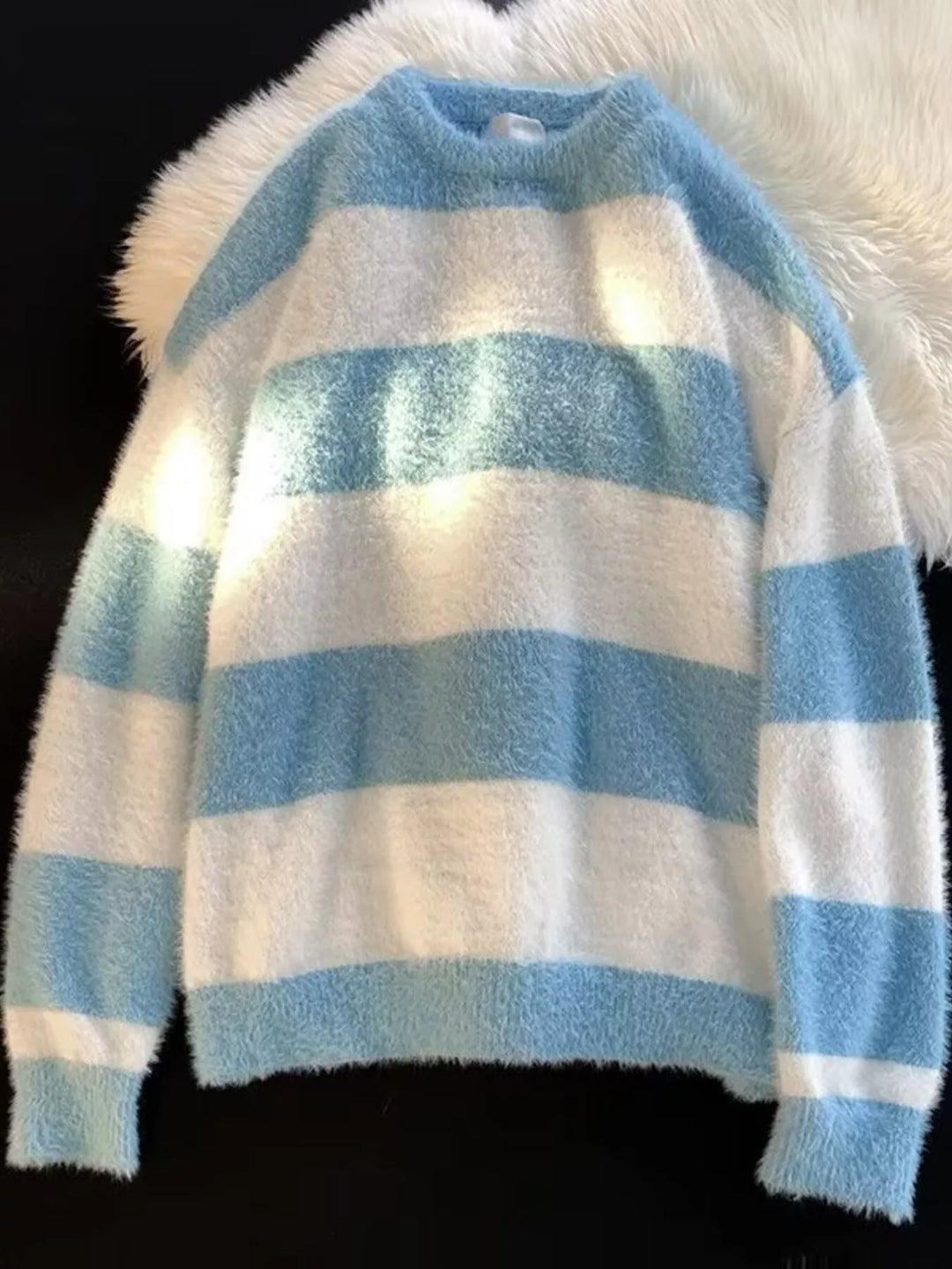 Men's Striped Fuzzy Knit Pullover Sweater