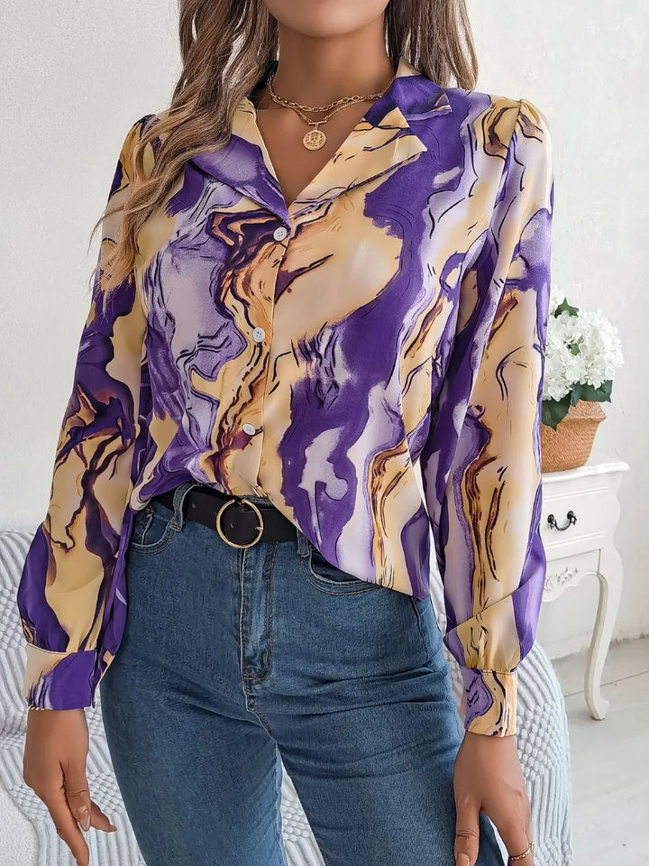 Printed Button Up Long Sleeve Shirt