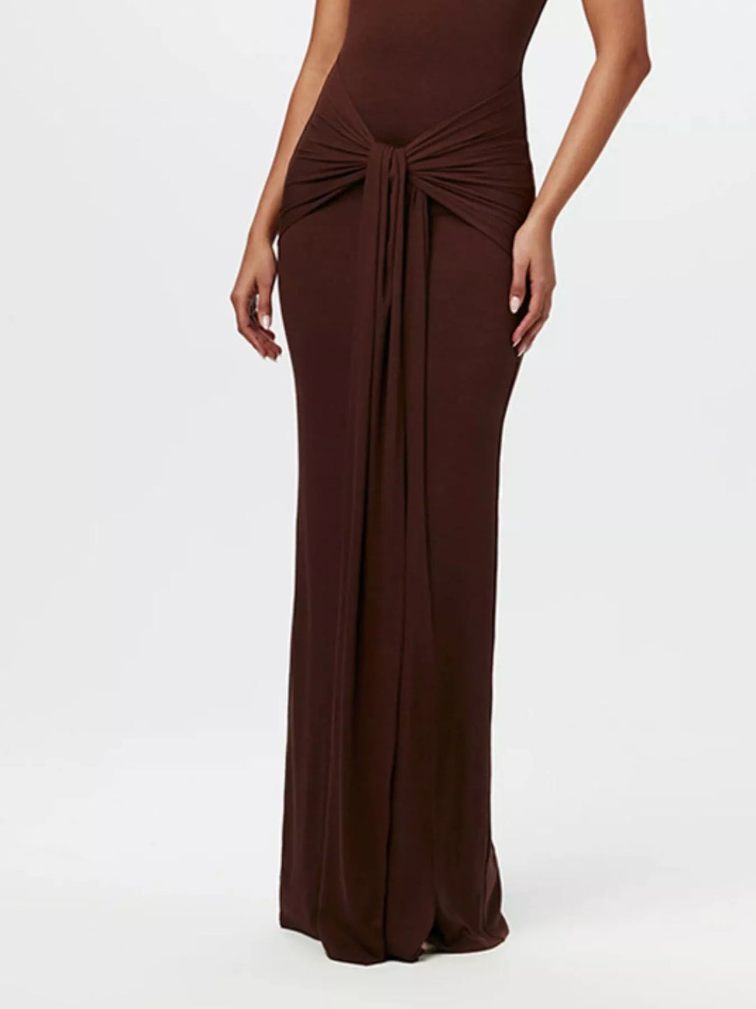 Sleeveless Mock Neck Knot Front Maxi Dress