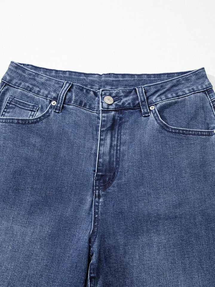 High Waist Button Zip Flare Leg Jeans