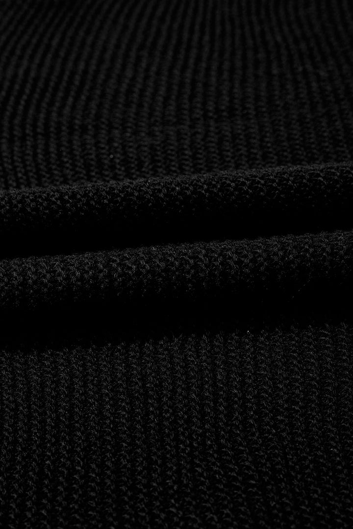 Black Solid Color Sweater Tee with Side Slits