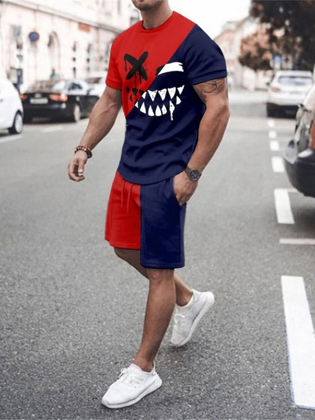 Men's Full Size Gradient Color Casual Tee and Shorts Plus Size Set